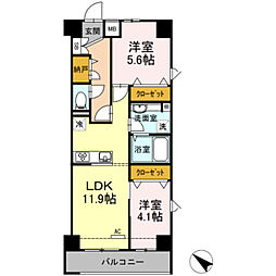 プルメリア 2LDKの間取図画像