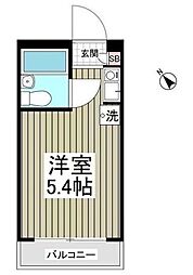 サンウィングB 1階ワンルームの間取り