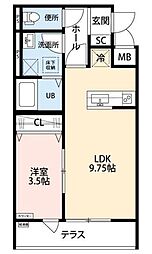 八潮市大字南川崎アパート 1LDKの間取図画像