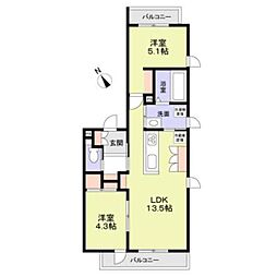 フォレスト上野芝 2LDKの間取図画像