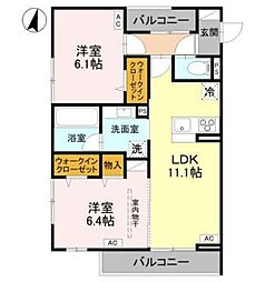 ふじみ野市ふじみ野4丁目アパート 2LDKの間取図画像