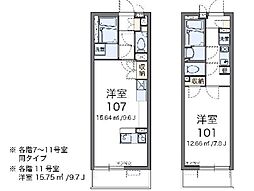 レオパレスクレイノパレスアニマル21 ワンルームの間取図画像