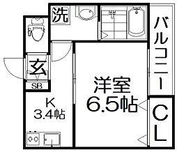 ウィルコート氷野 3階1Kの間取り