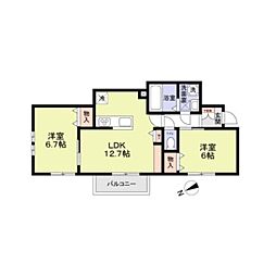 Aireville 2LDKの間取図画像
