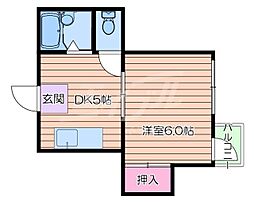 エヴリィワン 2階1DKの間取り