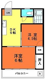 井草関口マンション 2DKの間取図画像
