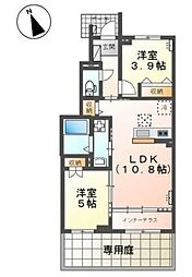 鶴ヶ島市脚折町6丁目アパートII期新築工事 1階2LDKの間取り