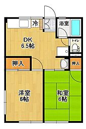 シティハイムメルローズA 2DKの間取図画像