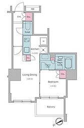 レジディアタワー目黒不動前 1LDKの間取図画像