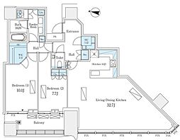 パークコート渋谷ザタワー 38階2LDKの間取り