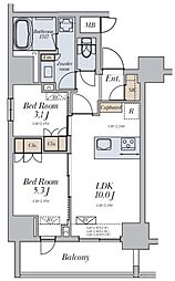 Alivis十条 5階2LDKの間取り