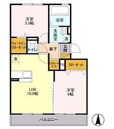 キャピタル美南A 2LDKの間取図画像
