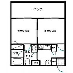 キューブ春吉パティオ 2Kの間取図画像