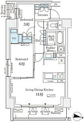 ロイヤルパークス赤羽サウス 6階2LDKの間取り