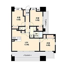 仙台市営南北線 長町一丁目駅 徒歩2分の賃貸マンション 13階3LDKの間取り