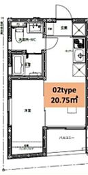 nouvelle ville 六町 1DKの間取図画像