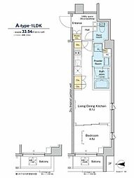 プラウドフラット品川大井町 1LDKの間取図画像