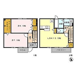 ツイン オークス コート 　North 1階2LDKの間取り