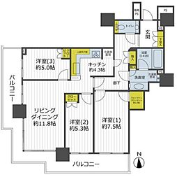 ベイクレストタワー 3LDKの間取図画像