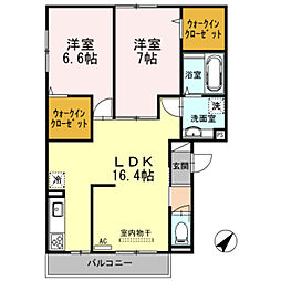 神戸市西神・山手線 上沢駅 徒歩4分の賃貸アパート 3階2LDKの間取り