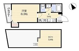 L'espoir東府中 1Kの間取図画像