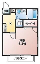 コトー谷津 1階1Kの間取り