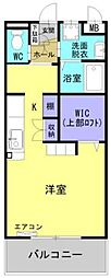ＰＬＡＩＳＩＲ花 2階ワンルームの間取り