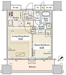 パークコート千代田富士見ザタワー 1LDKの間取図画像