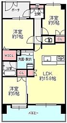 ユニーブル我孫子 3LDKの間取図画像