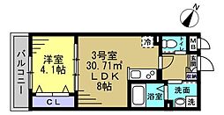 草加市谷塚町アパート 1LDKの間取図画像