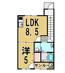 リップス2直江 1LDKの間取図画像