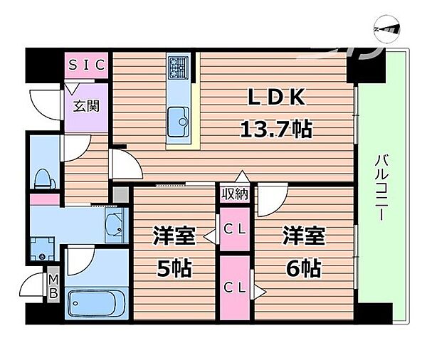 クレストコート同心 ｜大阪府大阪市北区同心２丁目(賃貸マンション2LDK・5階・57.23㎡)の写真 その2