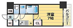 プレサンス三宮東フィール 1Kの間取図画像