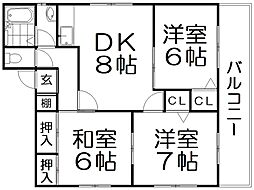 ファミール石清水 2階3DKの間取り