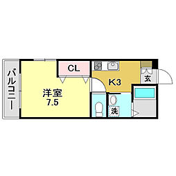 サンコート南はりまや 1Kの間取図画像
