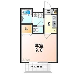 Amour一乗寺2 1Kの間取図画像