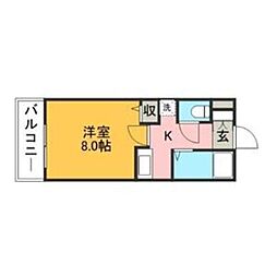 ダブルーン8桜坂 1Kの間取図画像