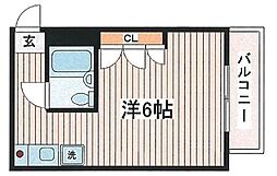 津田ハイム ワンルームの間取図画像