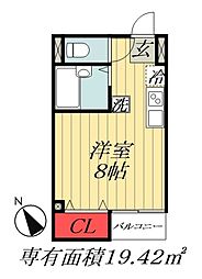 ベルクレール拾五番館 ワンルームの間取図画像