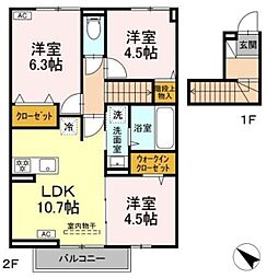 アマランス A棟 2階3LDKの間取り