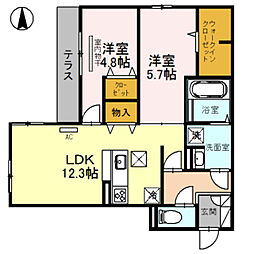 アジュール上中条 2LDKの間取図画像