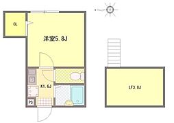 Well-being江北 3階1Kの間取り