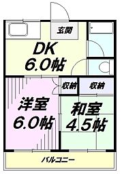 コーポ名取1号 2DKの間取図画像