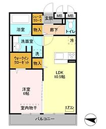 レーヴ 1LDKの間取図画像