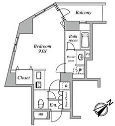 セントラルクリブ六本木2 ワンルームの間取図画像