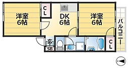 大倉山ハイツB 2DKの間取図画像