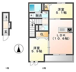 プラスONEハイム 2LDKの間取図画像