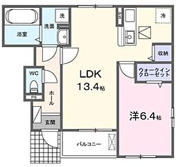 ラスヴェート 1階1LDKの間取り