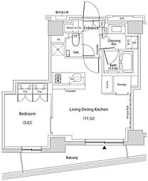 ザ・パークハビオ文京目白台プレイス 9階1LDKの間取り