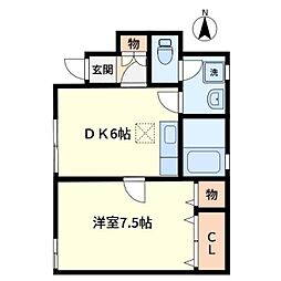 シャインウッド 1DKの間取図画像